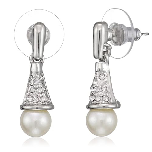 Rhodium Plated Necklace Set with Pearl Drop